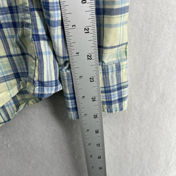 Gap Button-Down Shirt Men Sz XL Yellow Blue Slim Fit Plaid Collared Patch Pocket - Picture 4 of 11